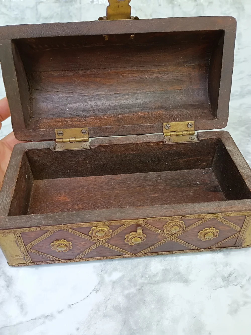 Vintage Ornate Brown Floral Dome Jewelry Chest